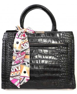 Стильная женская кожаная сумка с платком от SK Leather Collection SK3032-BLACK