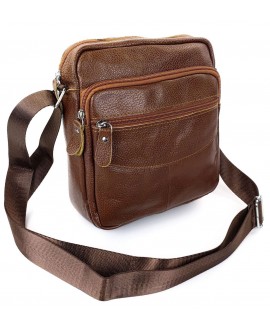 Качественная кожаная сумка для мужчин JZ NS8234-3 19х22х7см светло-коричневая