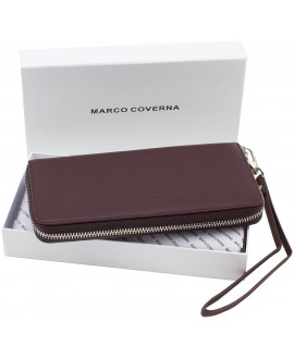 Місткий шкіряний гаманець на блискавці 20х10 Marco Coverna 77006-8(18035) коричневий