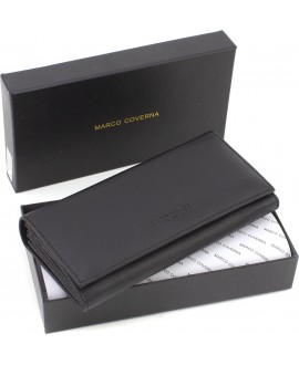 Жіночий гаманець на магнітах шкіряний під багато купюр 18,5х9 Marco Coverna MA501-1-Black(17042) чорний