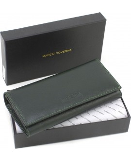 Жіночий гаманець на магнітах шкіряний під багато купюр 18,5х9 Marco Coverna MA501-1-Green(17991) зелений