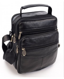 Кожаная сумка мужская с ручкой для ношения в руке JZ AN-111 19x24x9-12 Черная