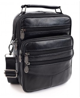 Кожаная сумка-мессенджер мужская с ручкой для ладони JZ AN-901 18x23x7-9 Черная